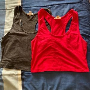 Grey and red crop tops